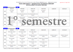 Orario delle Lezioni del 1° Semestre 2026-27
