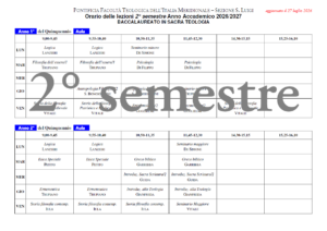 Orario delle Lezioni del 2° Semestre 2026-27